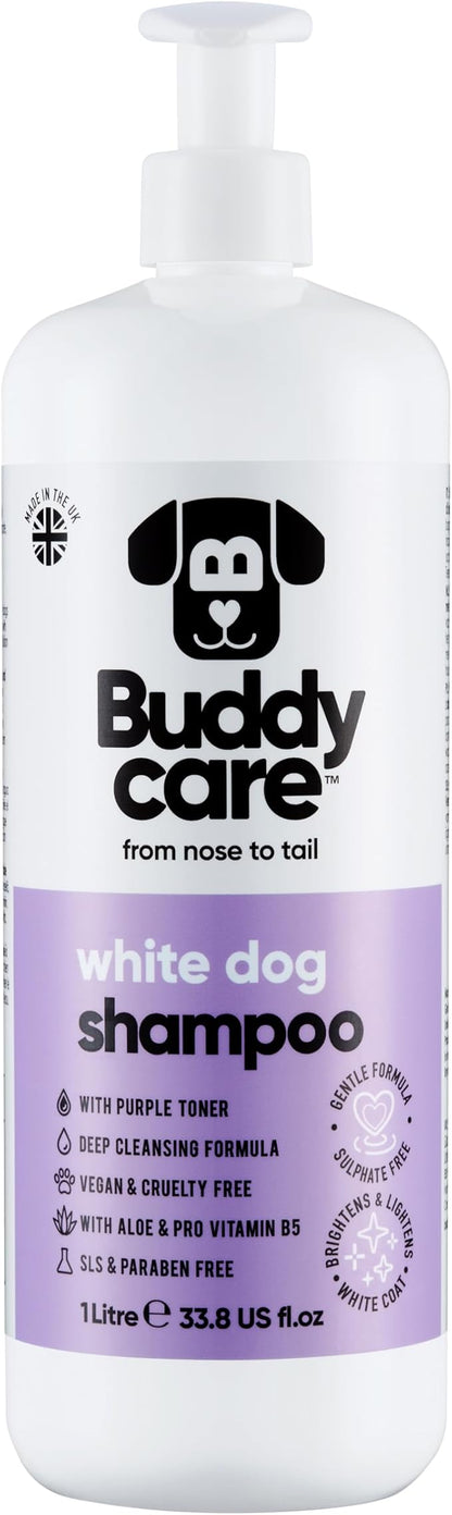 White Dog Shampoo by Buddycare | Brightening and Whitening Shampoo for Dogs | Deep Cleansing, Fresh Scented | with Aloe Vera and Pro Vitamin B5 (33.8oz)