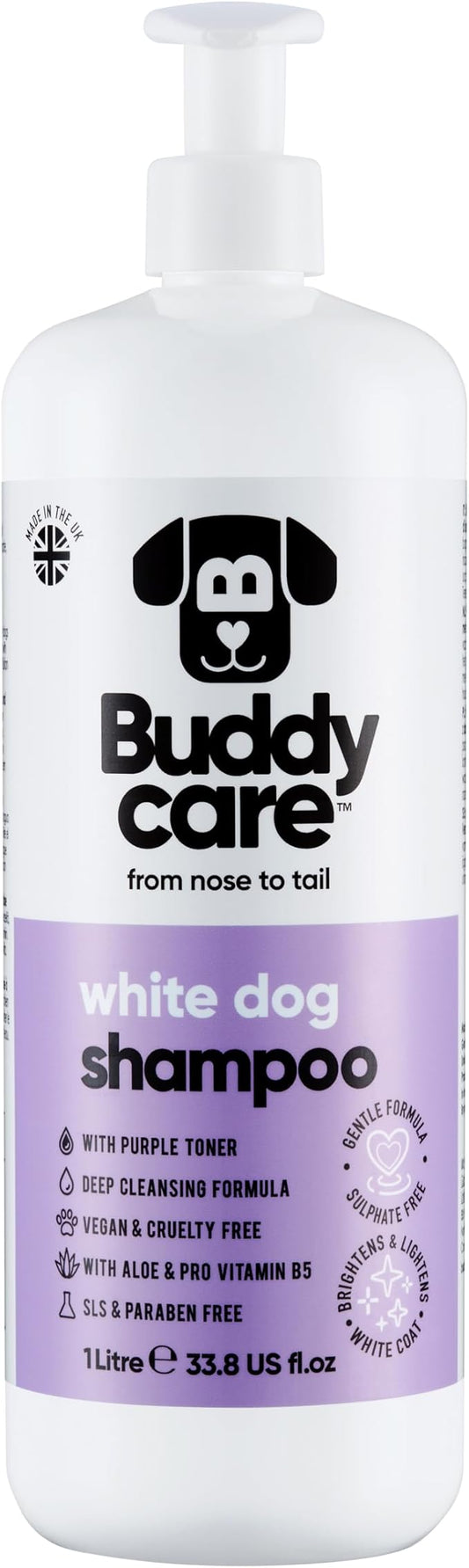 White Dog Shampoo by Buddycare | Brightening and Whitening Shampoo for Dogs | Deep Cleansing, Fresh Scented | with Aloe Vera and Pro Vitamin B5 (33.8oz)