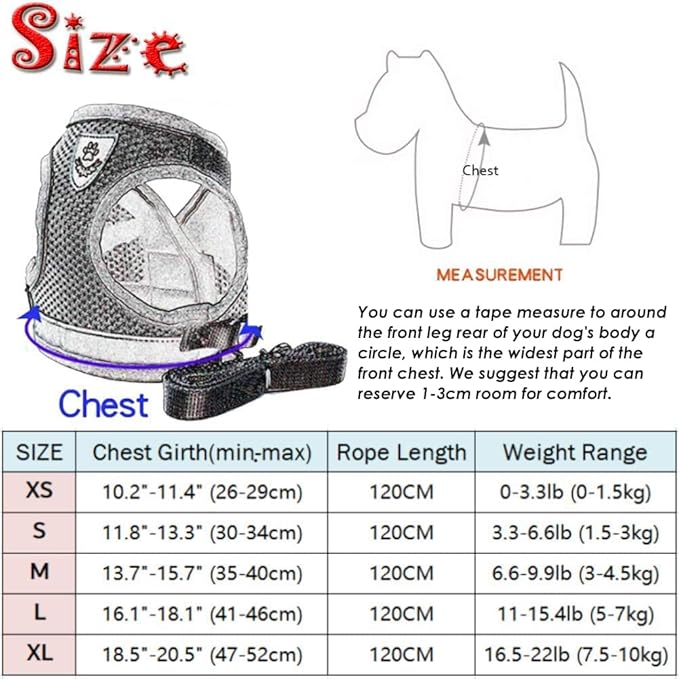 FEimaX Dog Harness and Leash Set for Walking, Soft Mesh Adjustable Easy Control Lightweight Cat Vest Harnesses with Reflective Strips, Escape Proof Small Dogs Cats Vests