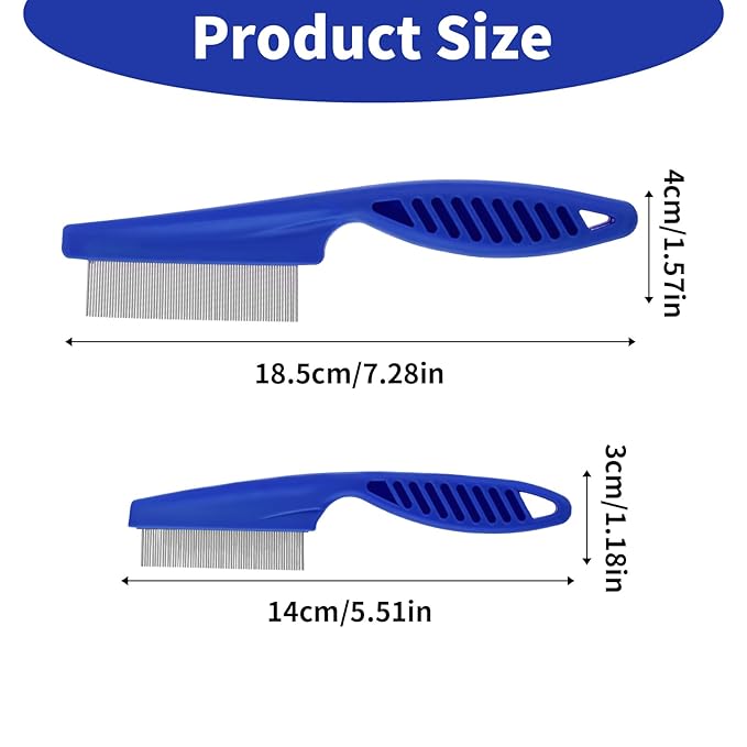 Pet Hair Comb Tear Stain Removal,2 Pack Multifunctional Pets Grooming Comb Kit 2 in 1 Dog Combs Stainless Grooming Massage Dual-Sided Comb for Knots Crust Floating Hair Tangle Fleas(Blue)