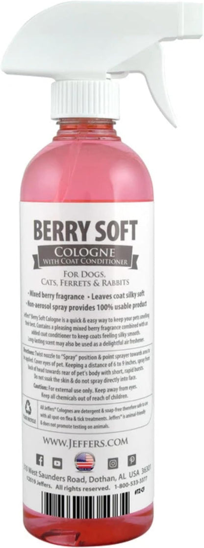 Jeffers Pet Cologne for Dogs, Cats, Rabbits & Ferrets, Berry Soft 16oz – Soap-Free, Conditioner for Silky Coats, Safe & Fresh Fragrance, Deodorizing Spray for Pets, Grooming Essentials