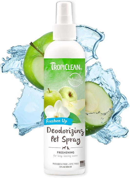 TropiClean Dog Perfume, Long Lasting Green Apple Cologne, Deodorizing Spray for Smelly Dogs, After Bath Detangling Spray with Vitamin E, Safe for Cats, 8oz.