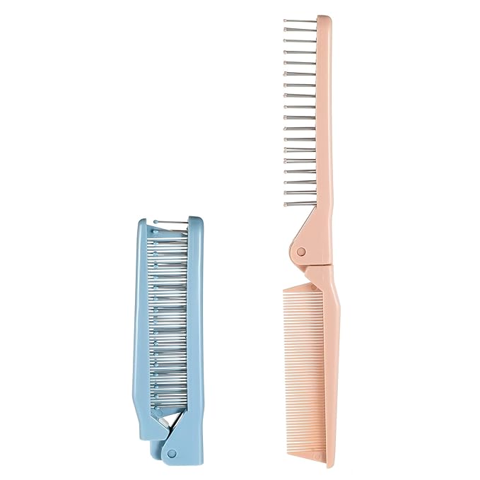 2 Pack Puppy Brush for Small Dogs Folding Dog Hair Grooming Brushes Dog Combs for Matting Hair Perfect Dematting Comb Tool for Shih Tzus, Yorkies, Maltipoos, and Small Breeds (Pink&Blue)