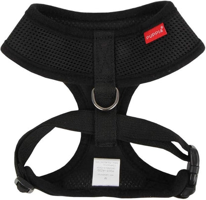 Puppia Soft Dog Harness No Choke Over-The-Head Triple Layered Breathable Mesh Adjustable Chest Belt and Quick-Release Buckle, Black, X-Small