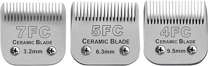 Size 7FC/5FC/4FC Detachable Pet Dog Grooming Clipper Ceramic Blades Set,Compatible with Andis,Oster A5,Wahl KM Series Clippers,Cut Length 1/8"(3.2mm) to 3/8”(9.5mm),3 Pack