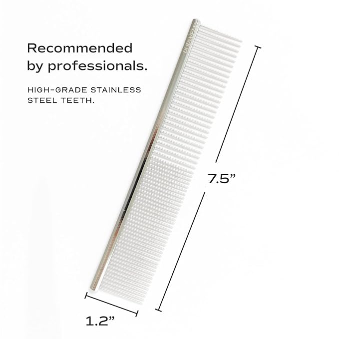 Stainless Steel Metal Everyday Dog Comb for Grooming and Removing Tangles and Knots with Rounded Teeth and Good for All Dogs