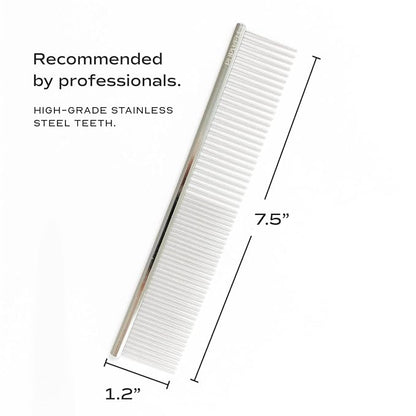 Stainless Steel Metal Everyday Dog Comb for Grooming and Removing Tangles and Knots with Rounded Teeth and Good for All Dogs