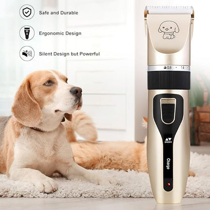 Pilarmuture Dog Grooming Clippers, Dog Hair Clipper with 4 Guard Combs, Low Noise Rechargeable Electric Cat Shaver Shears Tools for All Pets, Dog Trimmer for Grooming, Dog Shaver, Gold