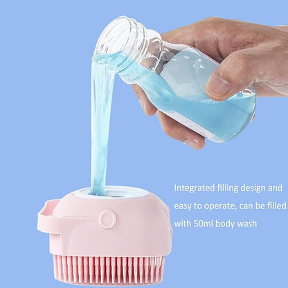 Dog Cat Bath Brush, Silicone Massage Brush with Shampoo Dispenser, for Short Haired Dogs Cats Shower