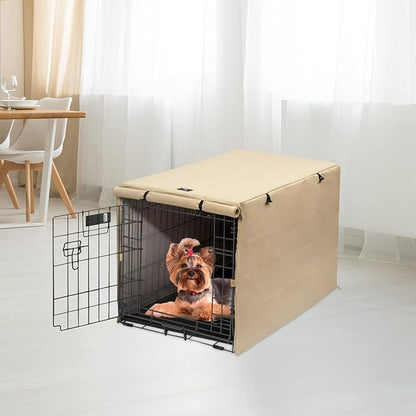 X-ZONE PET Double Door Dog Crate Cover - Polyester Pet Kennel Cover (Fits 24 30 36 42 48 inches Wire Crate) (24 Inch, Tan)