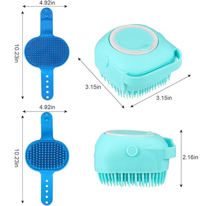 VIWIK 3PCS Dog Grooming Brush Set (Blue) - Scrubber with Adjustable Ring Handle for Bathing and Massaging Long/Short Haired Dogs and Cats, Christmas Gifts
