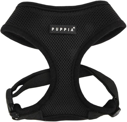 Puppia Soft Dog Harness No Choke Over-The-Head Triple Layered Breathable Mesh Adjustable Chest Belt and Quick-Release Buckle, Black, X-Small
