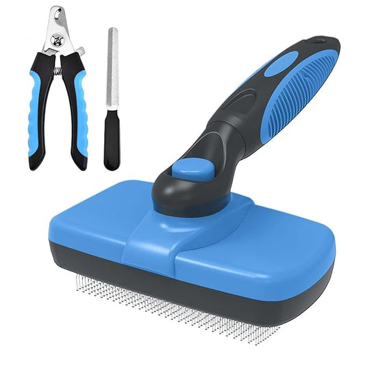 Self Cleaning Slicker Brush for Dog, Cats, Skin Friendly Deshedding Grooming Tool for Dogs & Cats, Suitable for Shedding & Haired Pets, with Pet Supplies Accessories, Blue