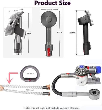 Dog Cat Short Hair Groom Brush Tool Attachment Kit Compatible with Dyson V7（SV11）、V8（SV10）、V10（SV12）、V11（SV14) 、V15, Hair Removal Brush, Extension Hose, Switch Trigger Lock