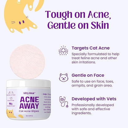 Cat Chin Acne Wipes, Feline Acne Treatment (50 Wipes), Pink