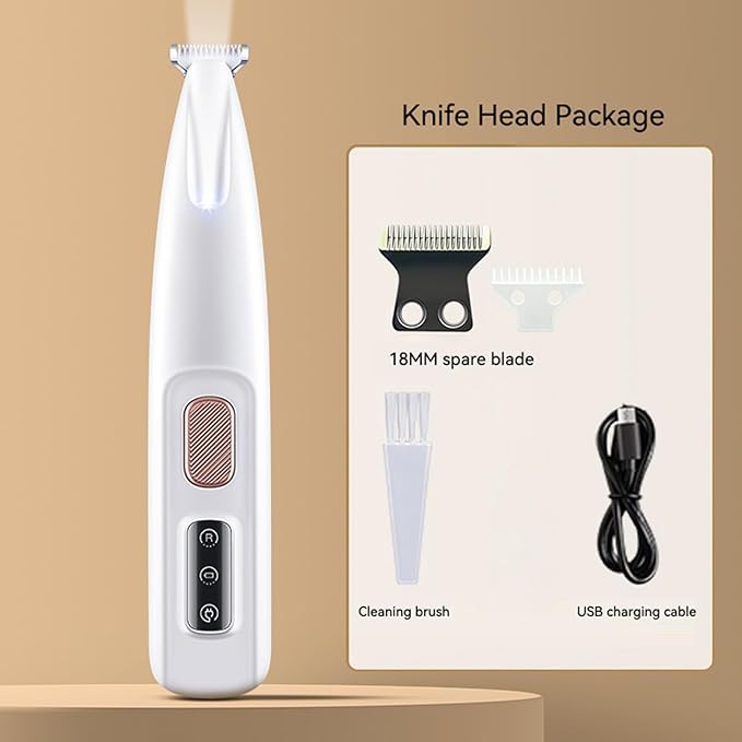 Yolispa Paw Trimmer with LED Light, Ultra-Low Noise Pet Grooming Kit with Replacement Blades, Pet Hair Clippers, Rechargeable Grooming Clippers for Dogs Cats Trimming Paws, Eyes, Ears, Face, and Rump