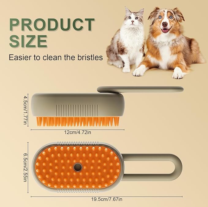 Pet Grooming Brush with Silicone Bristles for Dogs and Cats, Handheld Design, Beige and Orange