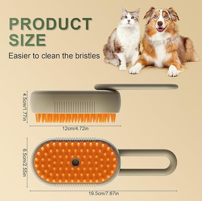 Pet Grooming Brush with Silicone Bristles for Dogs and Cats, Handheld Design, Beige and Orange