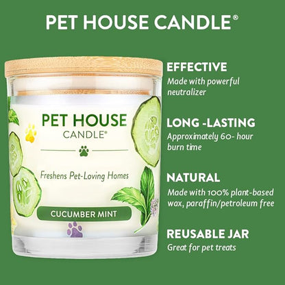 Pet House 9 oz Cucumber Mint Scented Pet Odor Candle, Clean Burning, Long Lasting, Plant Based Spring, Summer Scented Soy Candle, 60 Hour Burn Time