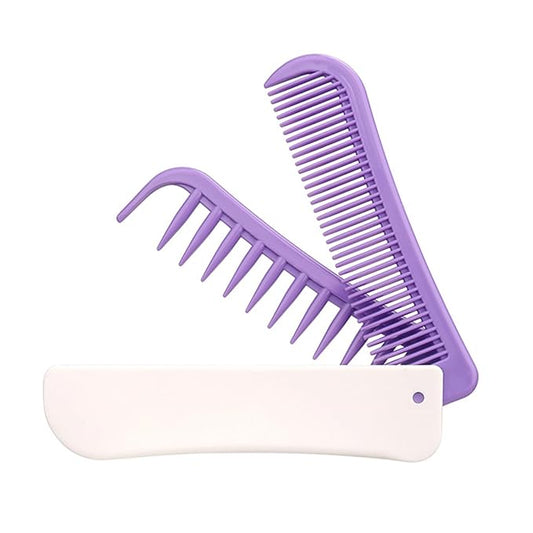 Foldable Dual-Head Puppy Brush, Small Dogs Interchangeable Combs Soft Bristles Portable Grooming Tool, Fit for Yorkie Shih Tzu Maltipoo Maltese (White and Purple)