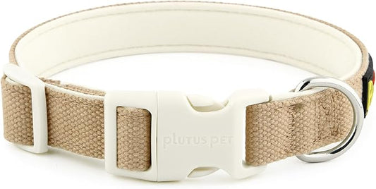 Plutus Pet Cotton Dog Collar, Heavy Duty Collar with Soft Padding, Adjustable and Comfortable for Small Medium and Large Dogs, Beige, M