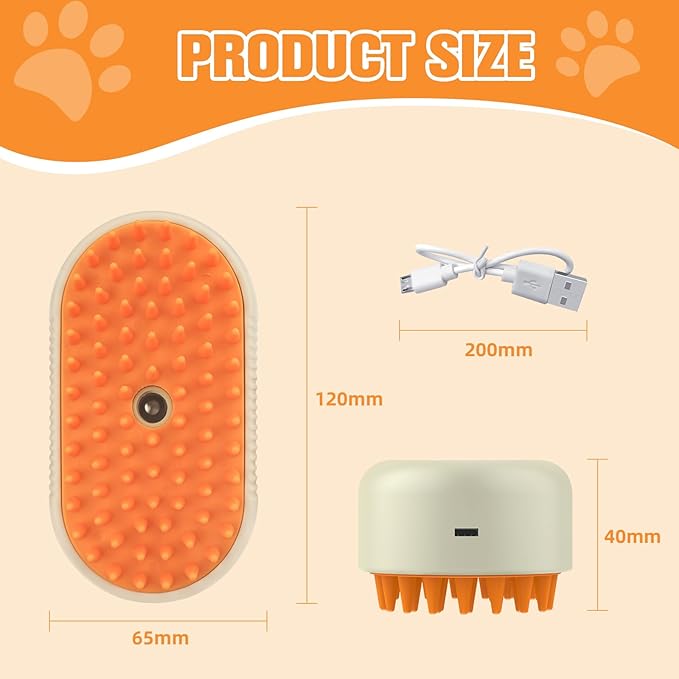 Steam Brush for Dogs Cats,Cat Steam Brush for Shedding,3 in 1 Steamy Cat Brushes,Silicone Pet Spray Hair Removal Comb for Grooming,Massage,Combing,Rechargeable Spritz Defur Comb for Cats Dogs Yellow