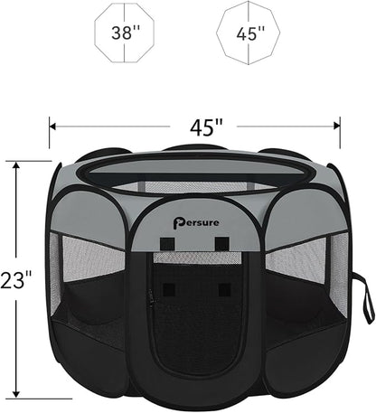Dog Cat Playpen Indoor Outdoor for Puppy Pet Cat Travel, Dog Enclosure Tent Crates Cage for Recovery After Surgery, Portable Pop Up Dog Kennel with Carrying Case (Dark Grey, Large)