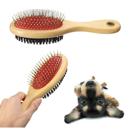 Combo Pin & Bristle Grooming Brush for Dogs and Pets with Durable Handle