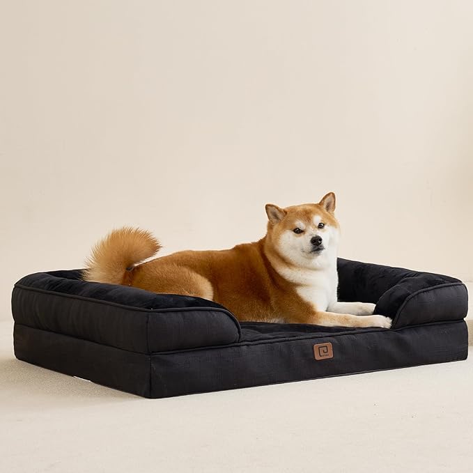 EHEYCIGA Orthopedic Dog Bed for Small Dogs, Waterproof Memory Foam Small Dog Beds with Sides, Non-Slip Bottom and Egg-Crate Foam Medium Dog Couch Bed with Washable Removable Cover, Black