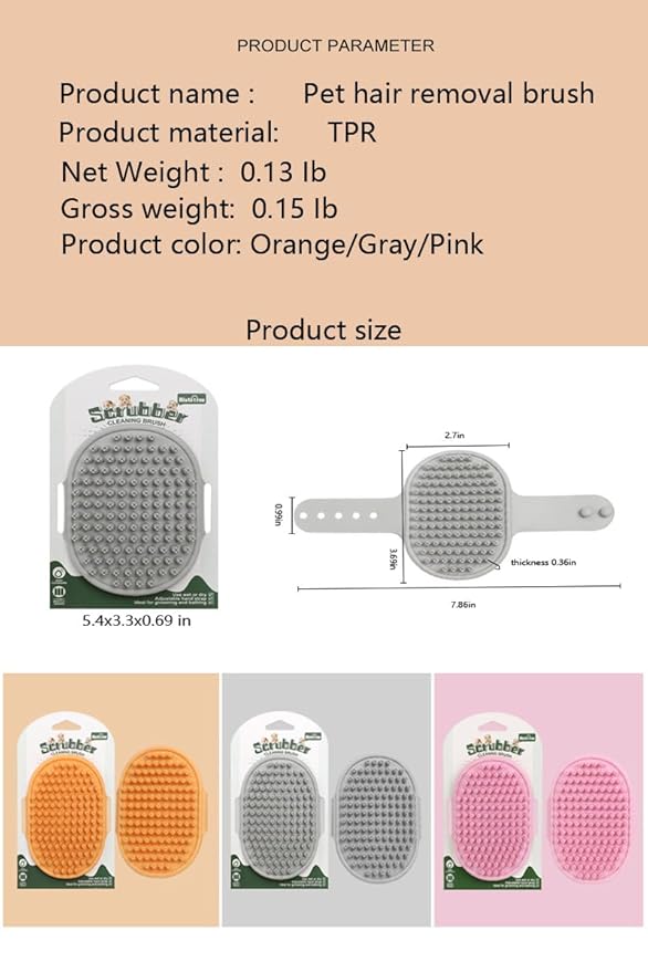 Pet Grooming Brush Set, 2 PCS, Rubber Massage Comb with Adjustable Handle for Dogs and Cats (Pink＆orange)