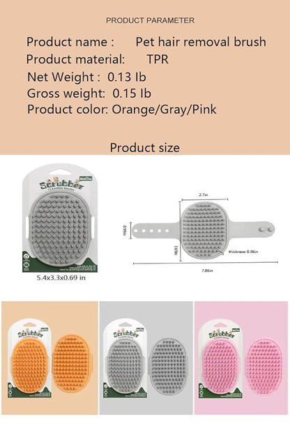 Pet Grooming Brush Set, 2 PCS, Rubber Massage Comb with Adjustable Handle for Dogs and Cats (Pink＆orange)