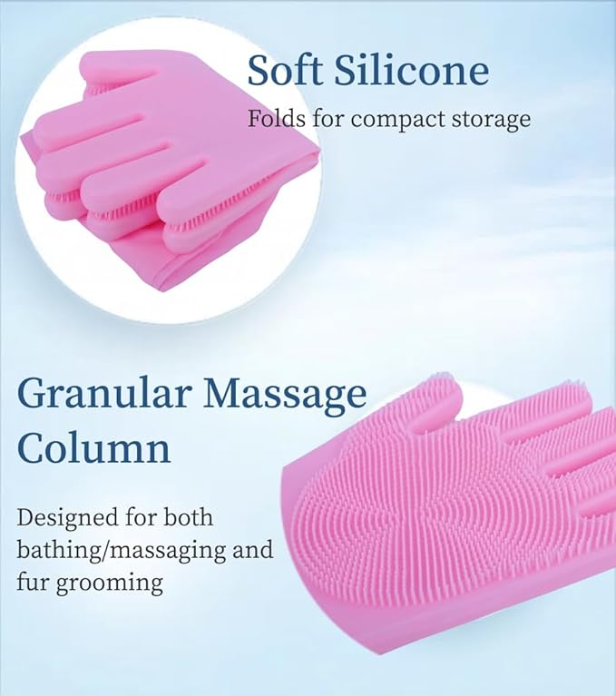 Pet Grooming Gloves with Brush,Lengthened Silicone Gloves, High-Density Massage Column Design, Suitable for Bathing and Massaging Cats and Dogs at Home or in Pet Stores