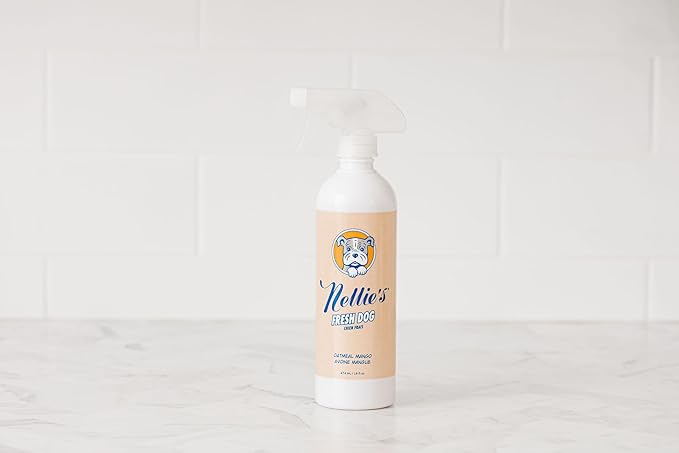 Nellie's Fresh Dog - Waterless Dog Shampoo - Oatmeal Mango Fragrance, Enzyme Blend, Plant-Based, and Non-Toxic - Ideal for All Dog Breeds, Long-Haired or Short - Eco-Friendly Grooming (16 fl oz)