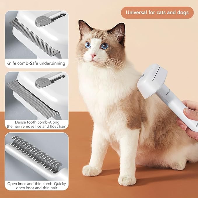 OLizee® 3-in-1 Multi-Function Pet Hair Comb Brush Heads Pet Care Tool for Tangled Knotted Loose Matted Hair Suitable for Long Short Hair Safe Skin-Friendly Washable Stainless Steel Comb Pink