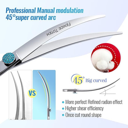 Fenice Professional Grooming Curved Shear: 45 Degree Super Curves Scissors for Dogs 6.5" Big Arc Curved Shears Made Of Japanese 440C Stainless Steel