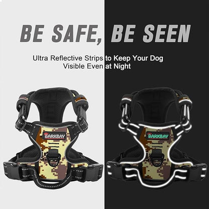 BARKBAY No Pull Dog Harness Front Clip Heavy Duty Reflective Easy Control Handle for Large Dog Walking(Desert camo,XL)