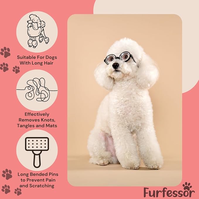 Professional Large Slicker Brush for Dogs (Goldendoodles, Labradoodles, Poodles, Golden Retrievers and more) Pet Grooming Brush with Long Stainless steel Pins for Dematting