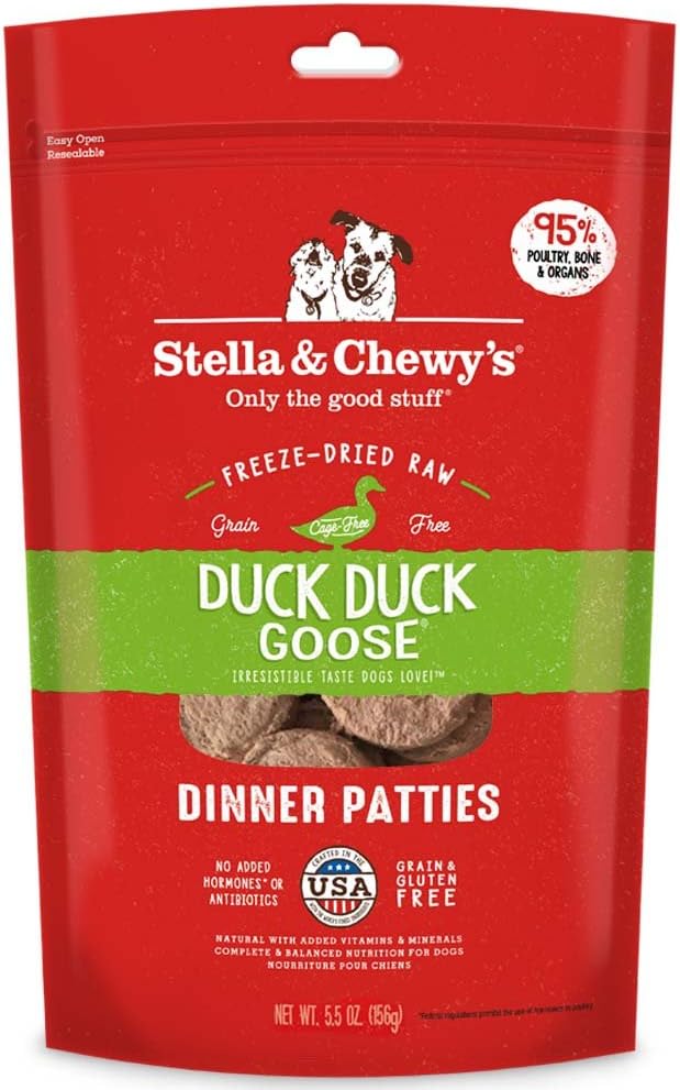 Stella & Chewy's Freeze Dried Raw Dinner Patties – Grain Free Dog Food, Protein Rich Duck Duck Goose Recipe – 5.5 oz Bag