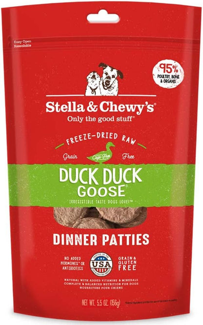 Stella & Chewy's Freeze Dried Raw Dinner Patties – Grain Free Dog Food, Protein Rich Duck Duck Goose Recipe – 5.5 oz Bag