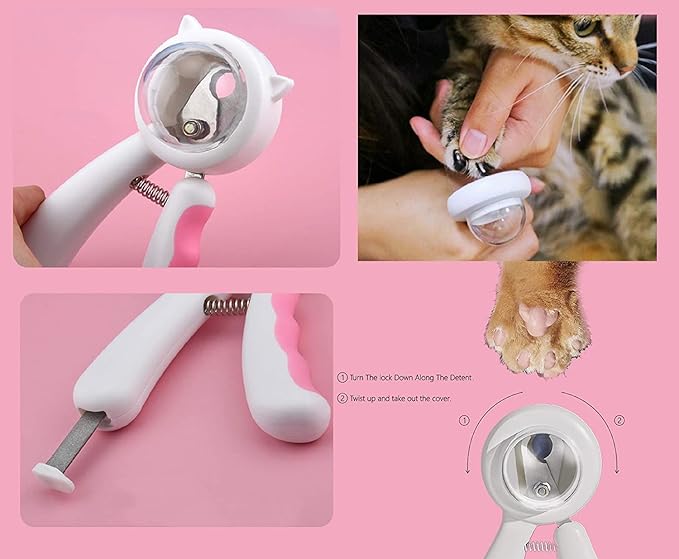 Pet Nail Clippers, Avoid Nails Flying Everywhere, Transparent Nail Storage Compartment Design, Independent Storage Files, Stainless Steel Pet Nail Clippers (Pink)