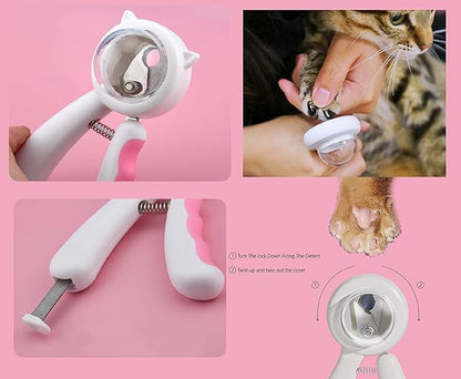 Pet Nail Clippers, Avoid Nails Flying Everywhere, Transparent Nail Storage Compartment Design, Independent Storage Files, Stainless Steel Pet Nail Clippers (Pink)