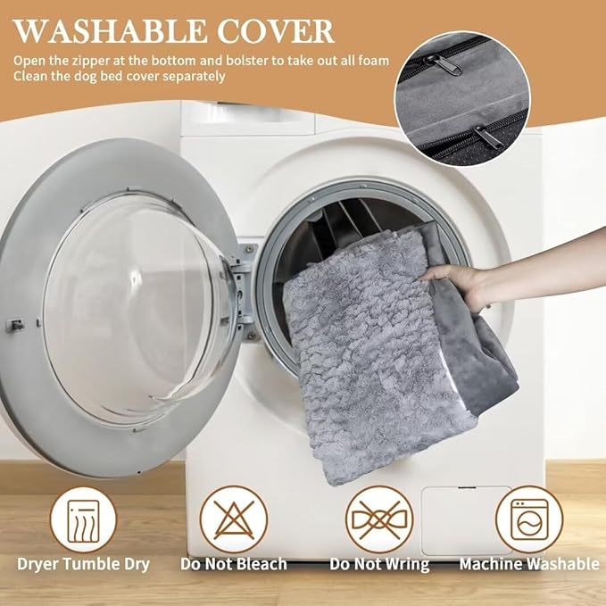 Cooling Dog Bed for Large Dogs, Orthopedic Memory Foam Dog Bed, Waterproof Dog Beds, Washable Dog Bed with Removable Cover,Pet Bed Dog Sofa with Bolster(Large,Silver Grey)