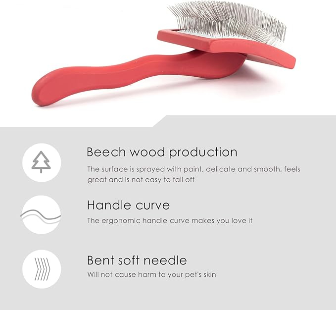 Long Pin Slicker Brush for Dogs (Goldendoodles, Labradoodles, Poodles) and Long Hair cat， Best Grooming Brush for Small Animals ，for Grooming Pet Hair， Beech Wood