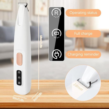 Saffory Paw Trimmer, Upgrade Multifunctional Pet Hair Clippers Waterproof Rechargeable Pet Shaver with LED Light, Pet Paw Trimmer for Paws Eyes Ears Face Rump (1PC), White