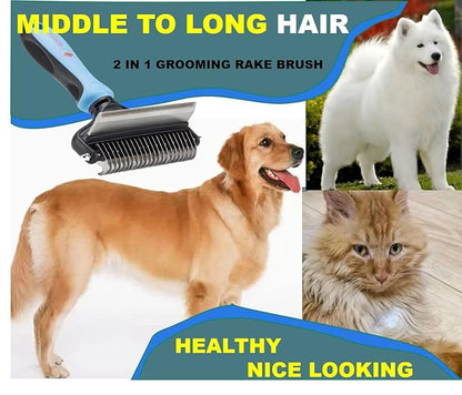 Premium Deshedder Brush for Dogs, Safe and Fast, Pro 2 in 1 Shedding Tools with Sharp Deshedding Undercoat Rake and End Rounded Dematting Comb, Great for Large Long Hair Pets (1+2pcs)