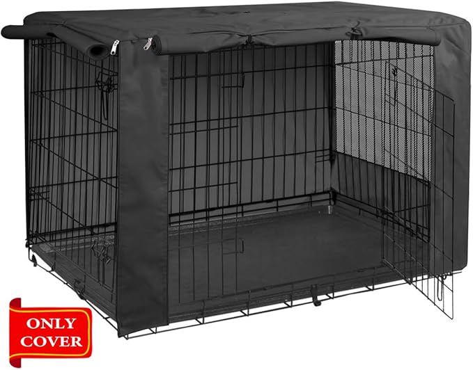 HiCaptain Heavy-Duty Polyester Indoor Kennel Cover for 48 Inch Wire Crates, Universal Fit for 1-2 Door Standard Metal Dog Cage (Black)