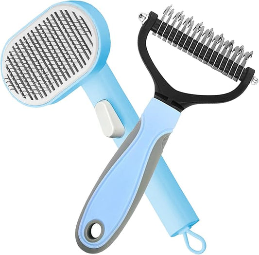 Self Cleaning Slicker Brush for Dogs & Cats - Easily Removes Tangles & Loose Undercoat