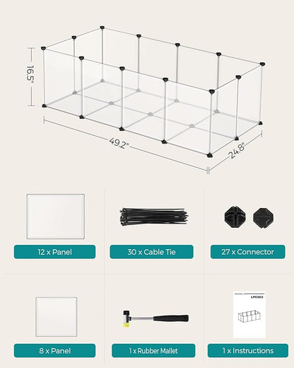 SONGMICS 20 Panels Pet Playpen with Floor, Small Animal Playpen, Pet Fence Indoor, DIY Plastic Enclosure for Guinea Pigs, Bunny, Hamsters, Hedgehogs, 49.2 x 24.8 x 16.5 Inches, White ULPC001W01