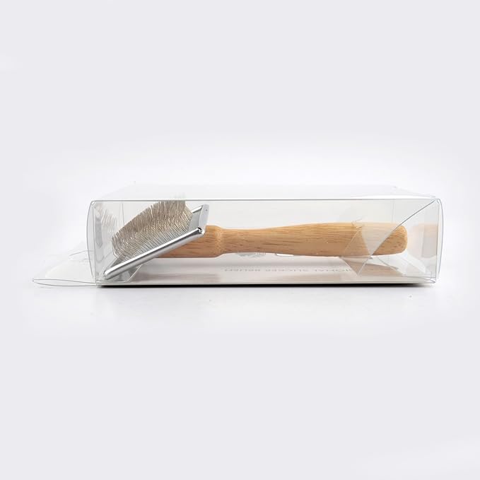 Wooden Slicker Brush for Dogs (Size L) - Stainless Steel Soft Pin Grooming Brush for Short Haired Pets