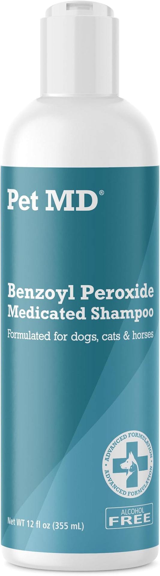 Pet MD - Benzoyl Peroxide Medicated Shampoo for Dogs and Cats - Effective for Skin Conditions, Dandruff, Itch Relief, Acne and Folliculitis - Citrus Scent - 12 oz